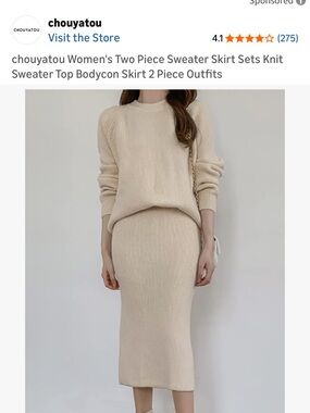 chouyatou Women's Cream Long Sleeve Ribbed Knit Dress Set